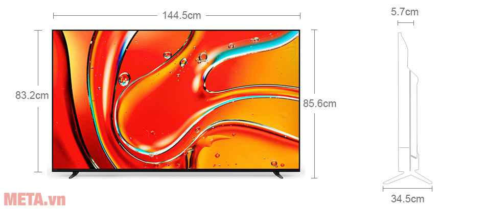 Kích thước Google Tivi Mini LED Sony 4K 65 inch K-65XR70