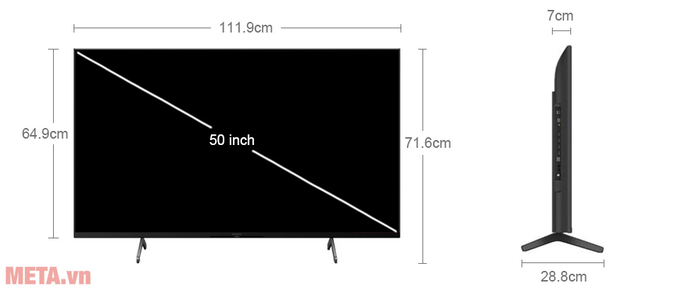 Kích thước tivi Sony KD-50X81DK Tivi Sony 4K 50 inch KD-50X81DK