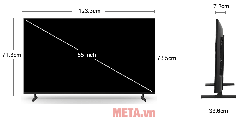 Kích thước tivi Sony KD-55X80L