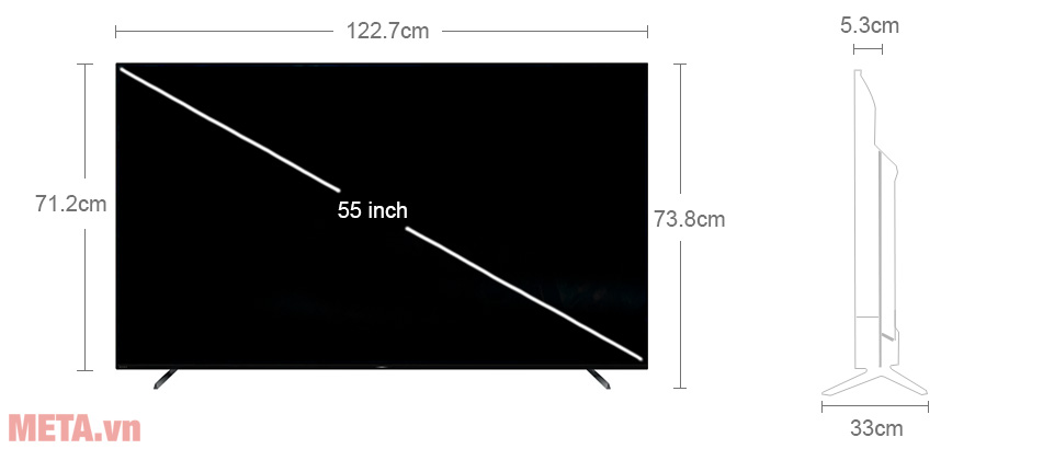Kích thước tivi OLED Sony 4K 55 inch XR-55A80K