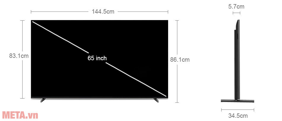 Kích thước tivi Sony XR-65X90L