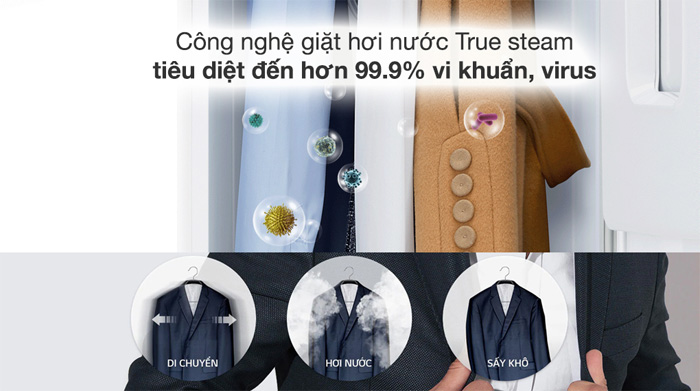 Tủ chăm sóc quần áo thông minh LG Styler S3MFC Công nghệ giặt hơi nước True Steam diệt khuẩn đem lại quần áo an toàn cho bạn