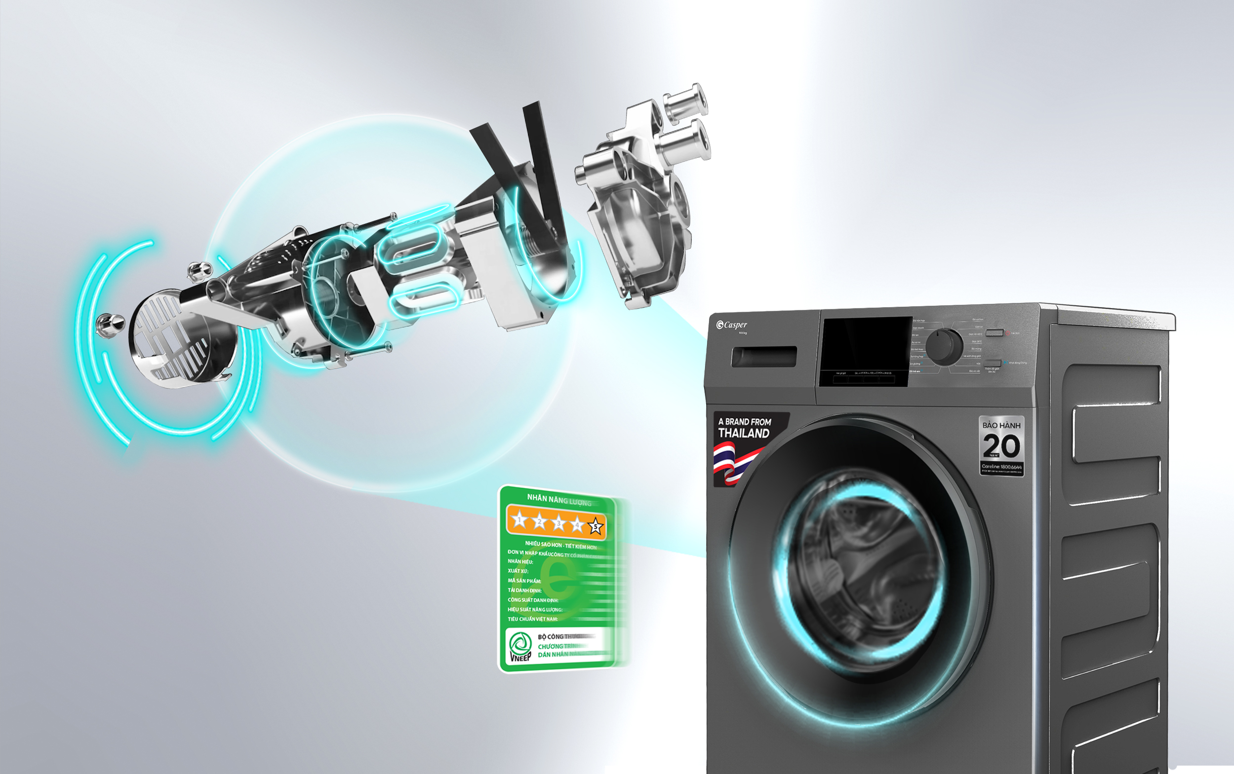 Máy giặt Casper sử dụng động cơ Inverter BLDC tiết kiệm điện năng hiệu quả