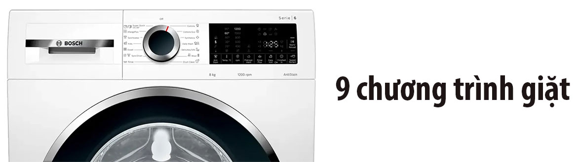 Máy giặt Bosch WGG234E0SG có 9 chương trình giặt Máy giặt Bosch WGG234E0SG có 9 chương trình giặt