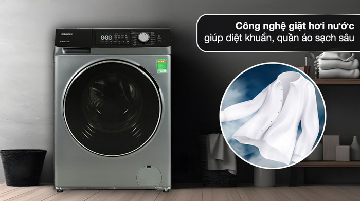 Máy giặt Hitachi BD-1054HVOS được ứng dụng công nghệ giặt hơi nước hiện đại Máy giặt Hitachi Inverter 10.5kg BD-1054HVOS