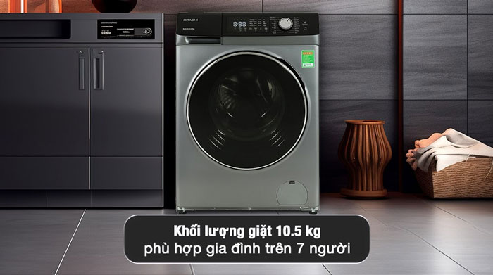 Máy giặt Hitachi Inverter BD-1054HVOS có khối lượng giặt là 10,5kg thích hợp cho các gia đình đông người Máy giặt Hitachi Inverter 10.5kg BD-1054HVOS
