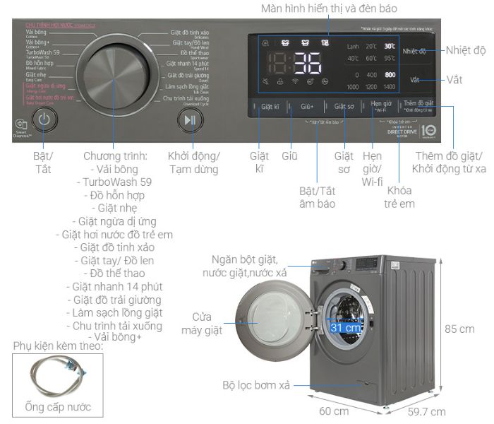 Máy giặt LG AI DD Inverter 10kg FV1410S4M1 Máy giặt LG AI DD Inverter 10kg FV1410S4M1