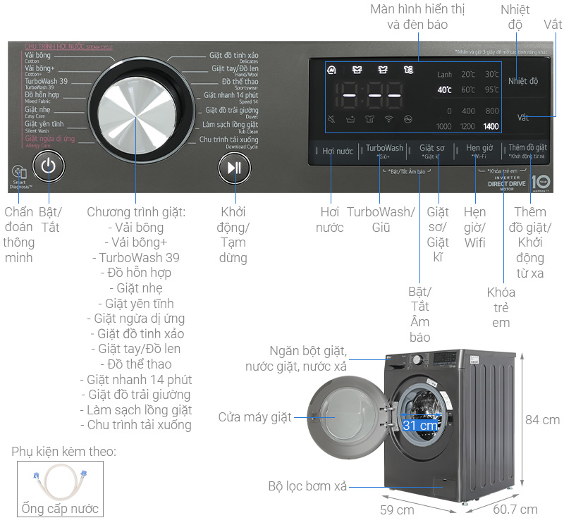  Máy giặt lồng ngang LG AI DD 12kg FV1412S3B