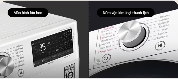 Máy giặt lồng ngang thông minh AI LG Inverter 12kg FV1412S3BA sử dụng bảng điều khiển núm vặn với màn hình lớn hơn