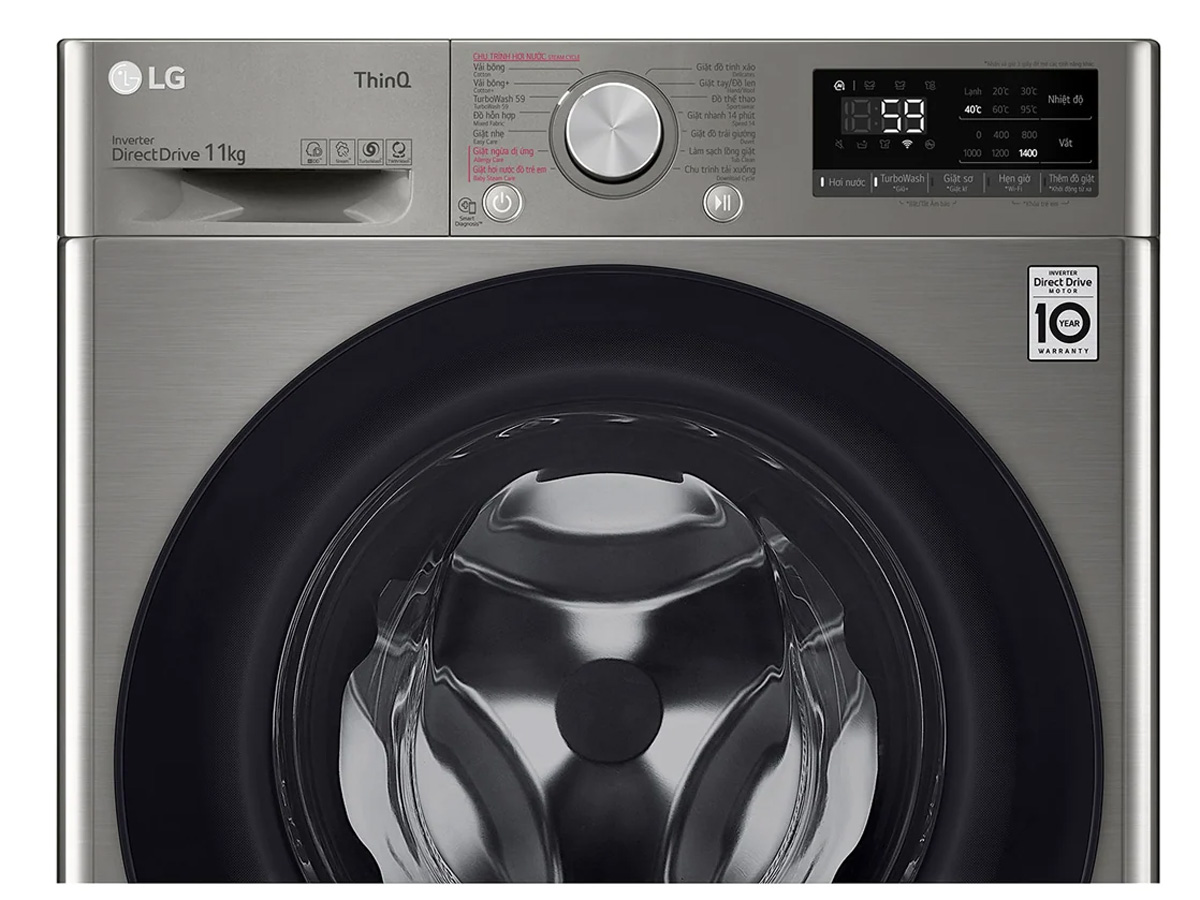 Bảng điều khiển của máy giặt cửa trước FV1411S4P dễ sử dụng Máy giặt thông minh AI LG Inverter 11kg FV1411S4P