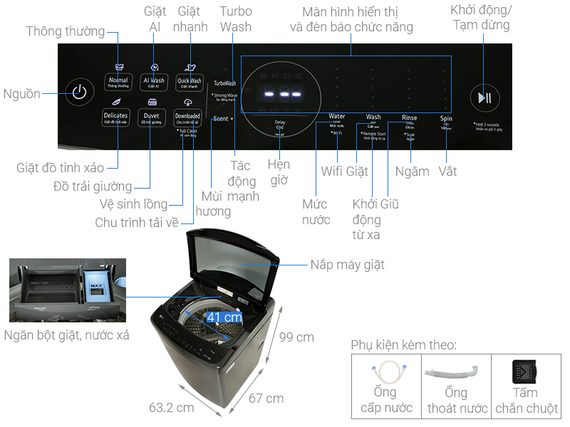 Máy giặt lồng đứng LG Inverter 19kg TV2519DV7B