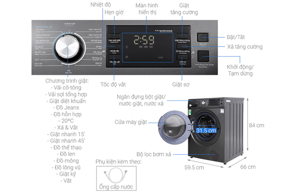 Máy giặt lồng ngang inverter Casper 12.5 kg