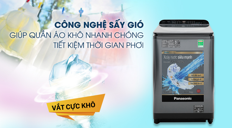 Công nghệ sấy gió trên máy giặt Panasonic giúp quần áo khô tự nhiên