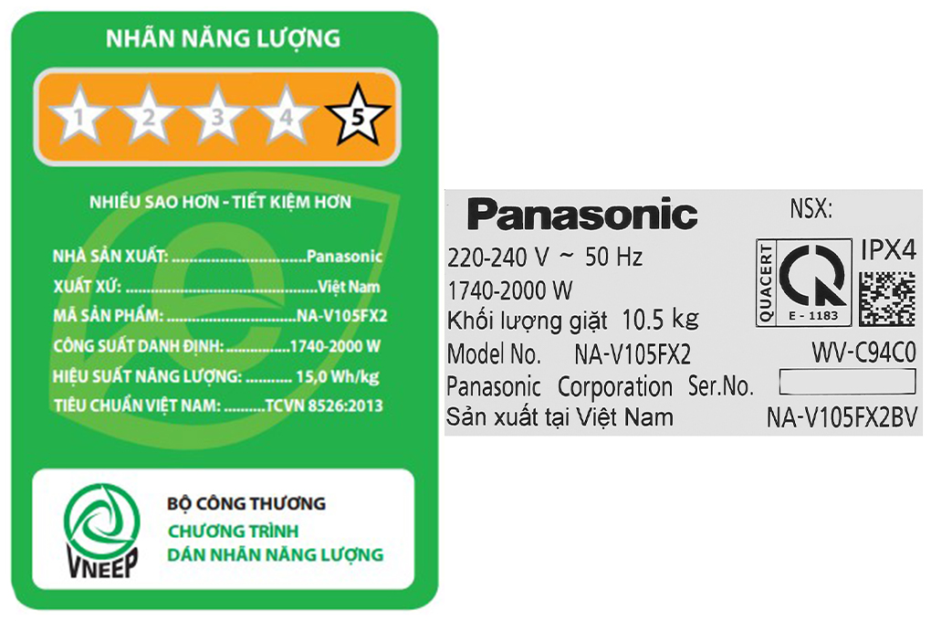 Máy giặt cửa trước 10.5kg Panasonic NA-V105FX2BV