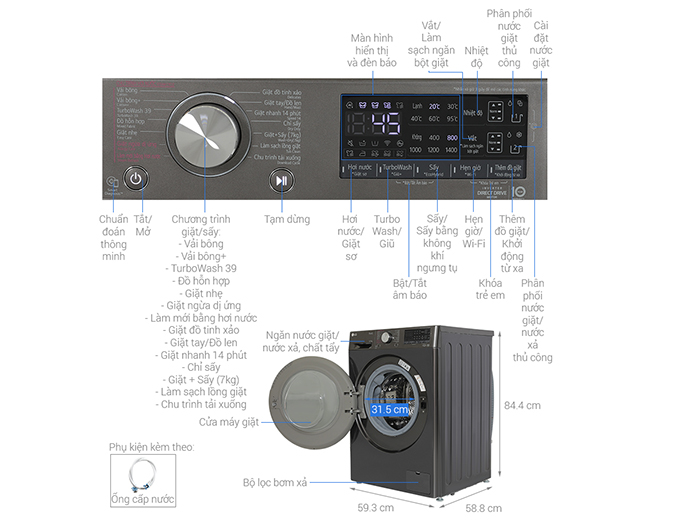 Máy giặt sấy LG Inverter 12kg sấy 7kg FV1412H3BA