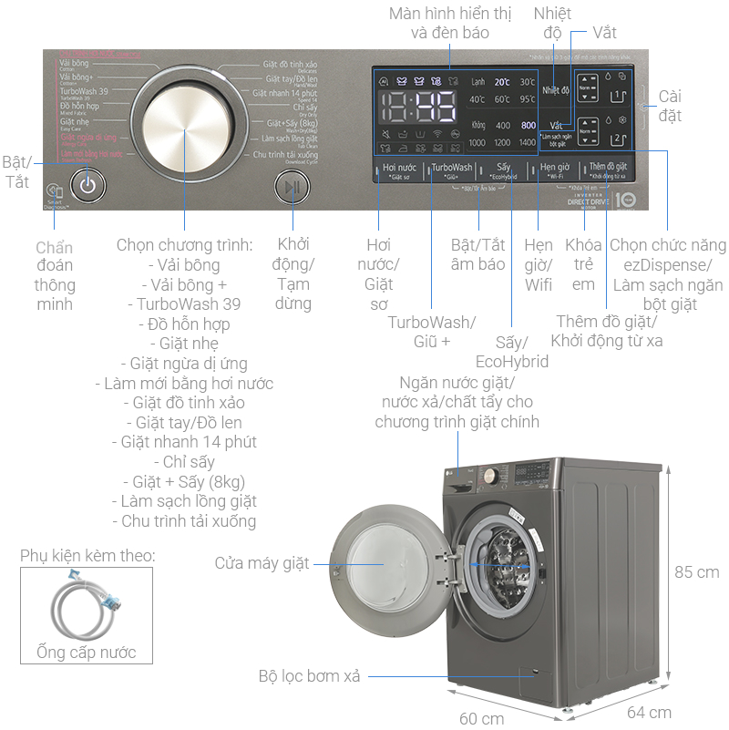 Máy giặt sấy thông minh LG AI DD Inverter 14kg FV1414H3BA