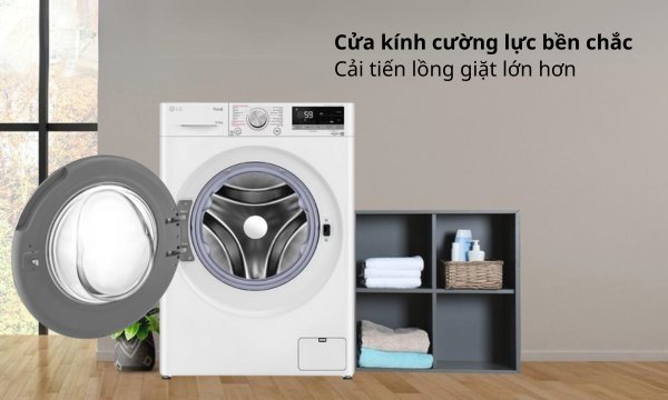 Cửa kính cường lực bền chắc, tăng dung tích lồng giặt