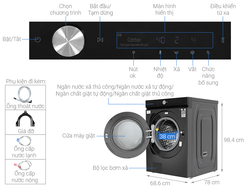 Máy giặt sấy Samsung Inverter 21Kg WD21B6400KV/SV