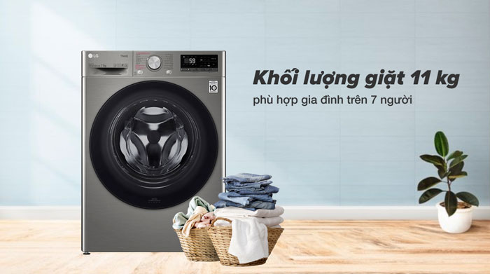máy giặt thông minh AI LG Inverter FV1411S4P có khối lượng giặt là 11kg Máy giặt thông minh AI LG Inverter 11kg FV1411S4P