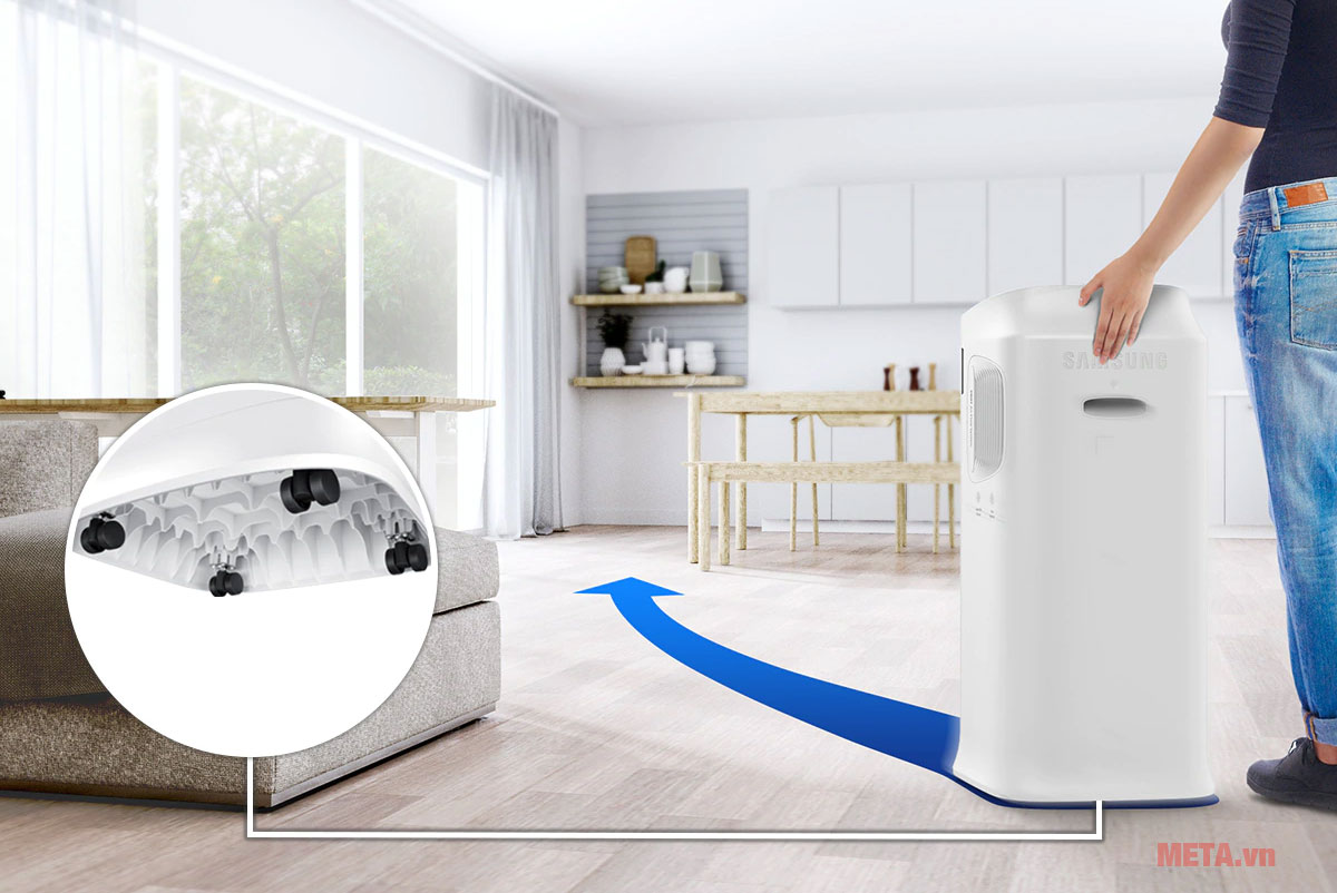 Máy lọc không khí có bánh xe dễ dàng di chuyển