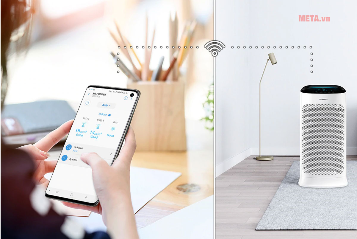 Kết nối ứng dụng SmartThings điều khiển máy lọc không khí từ xa dễ dàng, linh hoạt.