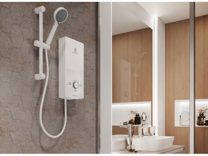 Máy nước nóng trực tiếp Ariston Aures Premium 4.5P Ivory có thiết kế nhỏ gọn, màu trắng trang nhã