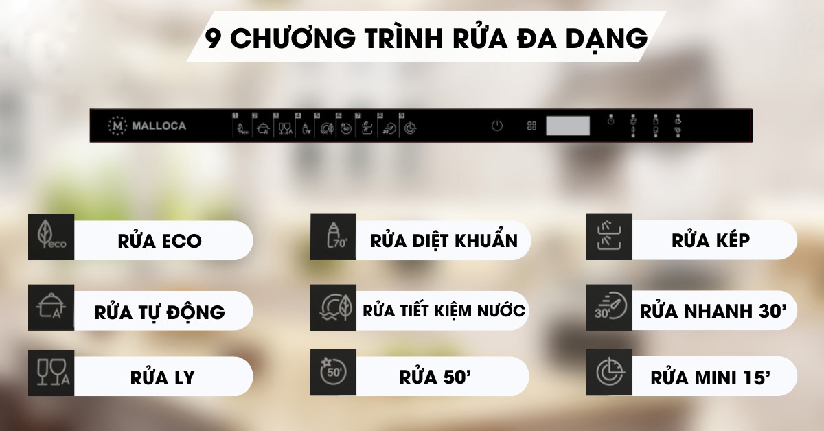 Máy rửa bát âm tủ Malloca MDW14-B09FI 14 bộ
