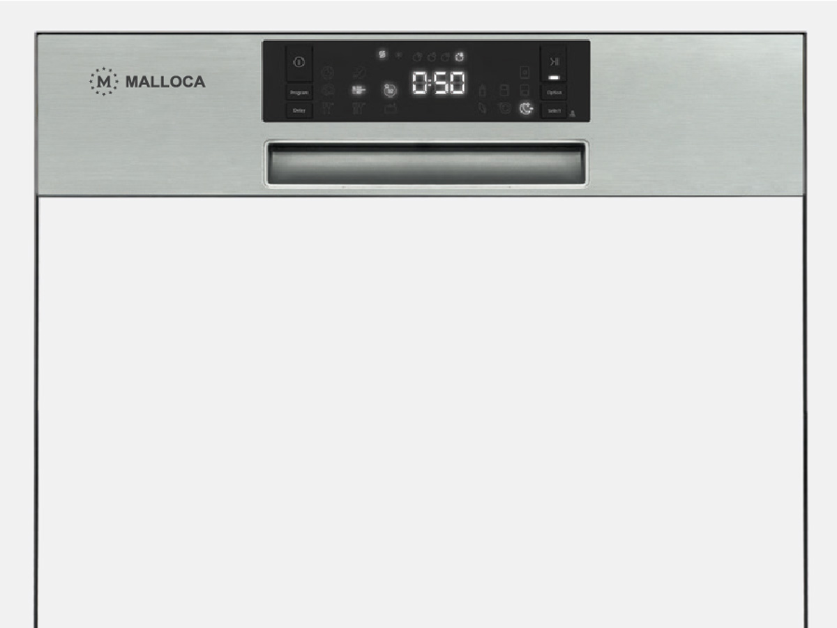 Malloca MDW14-S08SI sở hữu bảng điều khiển cảm ứng và màn hình LED Máy rửa bát bán âm Malloca MDW14-S08SI 14 bộ