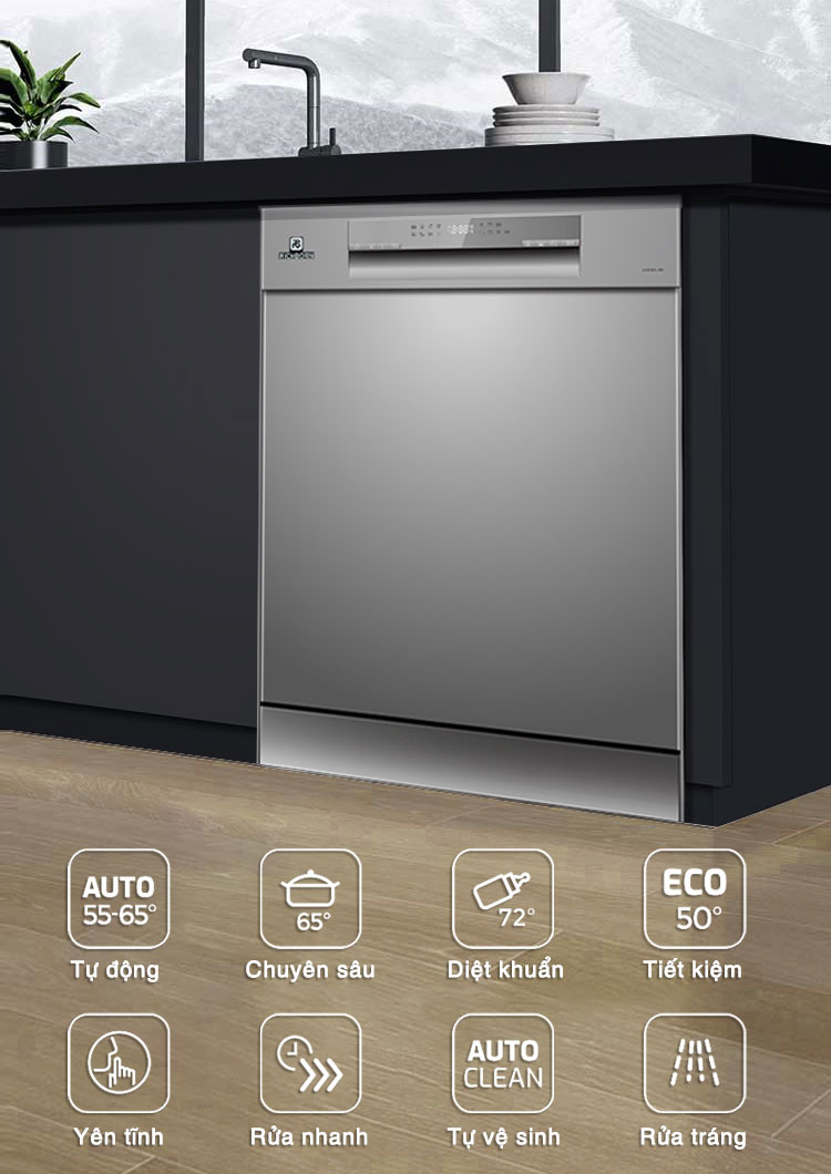 Máy rửa bát Richborn RDS6085FMS 15 bộ-tự hé cửa