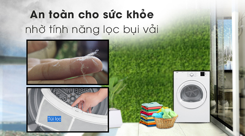 Máy sấy thông hơi Beko 8Kg DA8112RX0W-W Túi lọc bụi tiện lợi