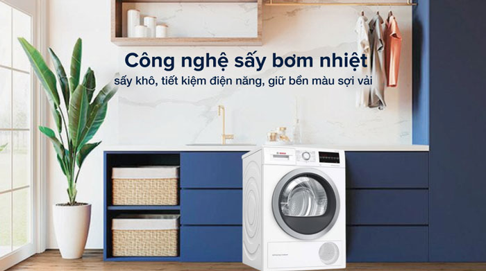 Máy sấy bơm nhiệt Bosch WQG24200SG Series 6 sử dụng công nghệ sấy bơm nhiệt hiện đại