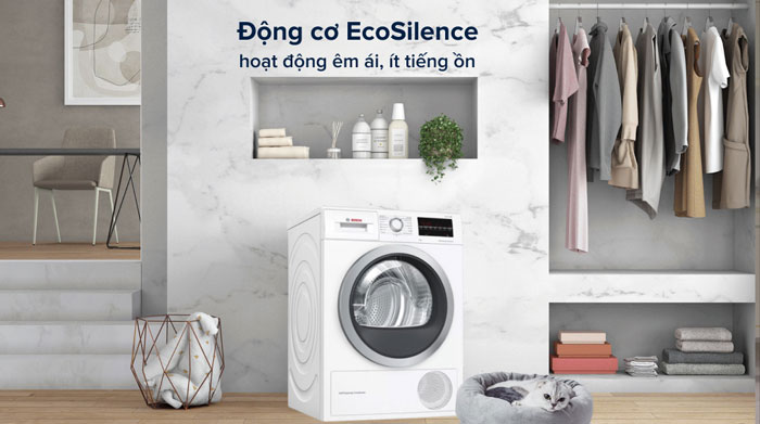 Máy sấy bơm nhiệt Bosch WQG24200SG Series 6 sử dụng động cơ EcoSilence