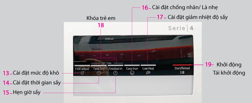Máy sấy quần áo ngưng tụ 8kg Bosch WTB86201SG Tích hợp 14 chương trình sấy phù hợp với các loại vải khác nhau