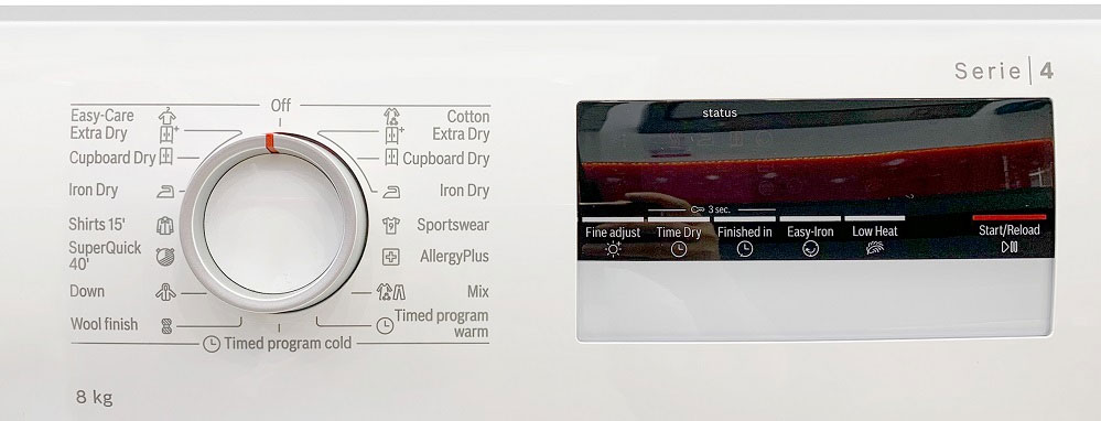 Máy sấy quần áo ngưng tụ 8kg Bosch WTB86201SG Bảng điều khiển núm vặn có đèn LED hiển thị rõ ràng