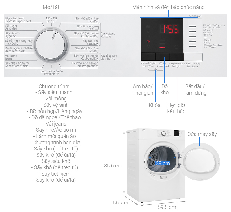 Máy sấy thông hơi Beko 8Kg DA8112RX0W-W
