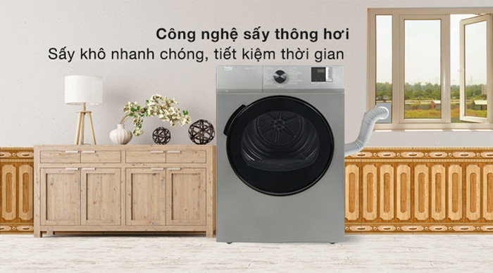 Máy sấy thông hơi Beko 9kg DA9112RX0MB Công nghệ sấy thông hơi nhanh, tiết kiệm thời gian