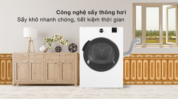Công nghệ sấy thông hơi nhanh, tiết kiệm thời gian Máy sấy thông hơi Beko 9kg DA9112RX0WB