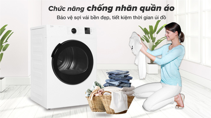 Tính năng chống nhăn bảo vệ quần áo Máy sấy thông hơi Beko 9kg DA9112RX0WB Tính năng chống nhăn bảo vệ quần áo
