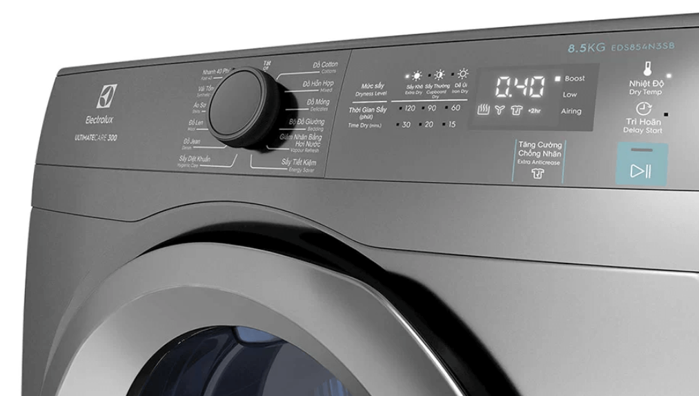 Máy sấy thông hơi Electrolux 8.5kg EDS854N3SB có bảng điều khiển bằng núm vặn có đèn LED hiển thị