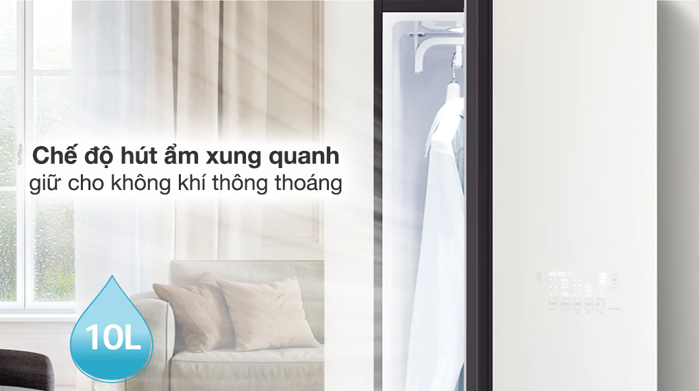 Tủ chăm sóc quần áo thông minh LG S5BOC có khả năng hút ẩm xung quanh phòng