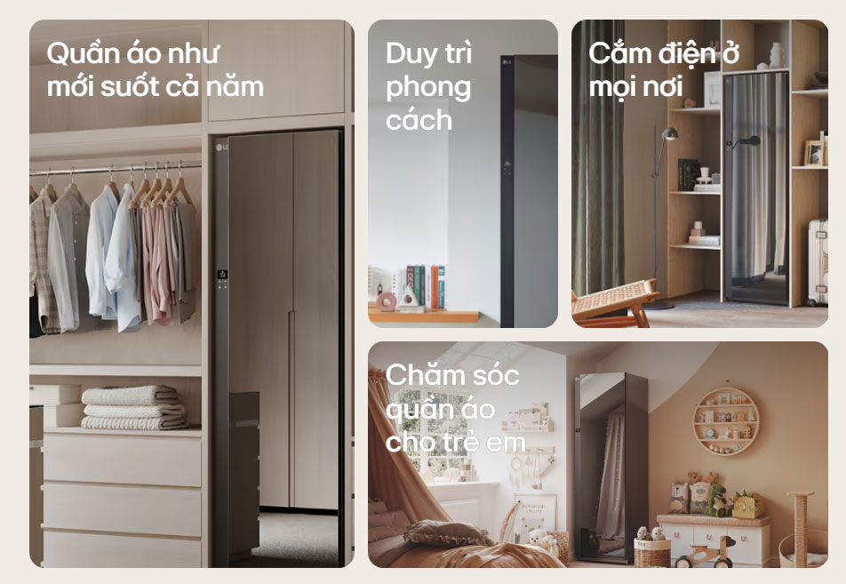Tủ chăm sóc quần áo thông minh giúp loại bỏ bụi bẩn hiệu quả Tủ chăm sóc quần áo thông minh LG Styler SC5MNR4G