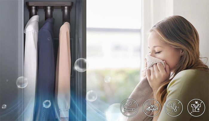 Samsung DF10A9500CG khử mùi hiệu quả nhờ bộ lọc với tia UV LED Tủ chăm sóc quần áo thông minh Samsung DF10A9500CG khử mùi hiệu quả nhờ bộ lọc với tia UV LED