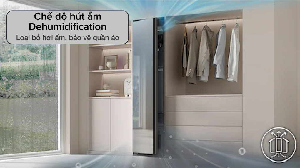 Tủ chăm sóc quần áo thông minh Samsung DF10A9500CG có khả năng hút ẩm trong phòng Tủ chăm sóc quần áo thông minh Samsung DF10A9500CG có khả năng hút ẩm trong phòng