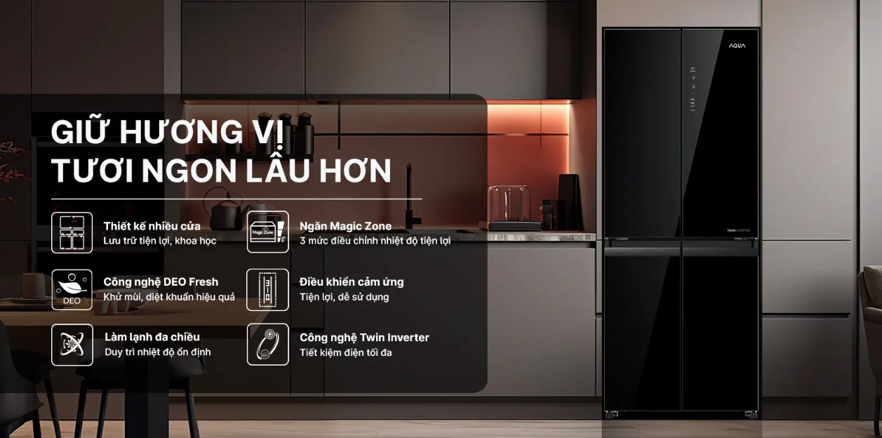 Tủ lạnh Aqua 4 cửa AQR-M466XA(GB)