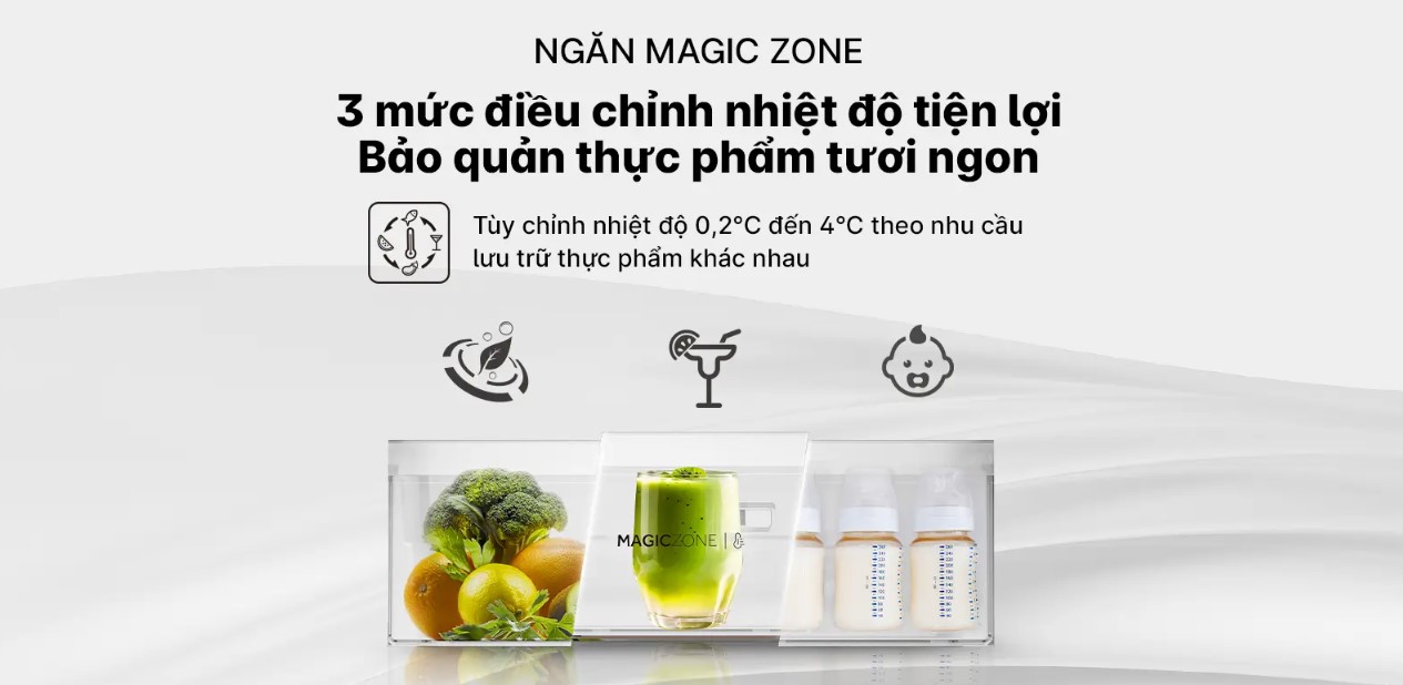 Tủ lạnh Aqua 4 cửa AQR-M466XA(GB) có ngăn bảo quản thực phẩm đa dụng Magic Zone