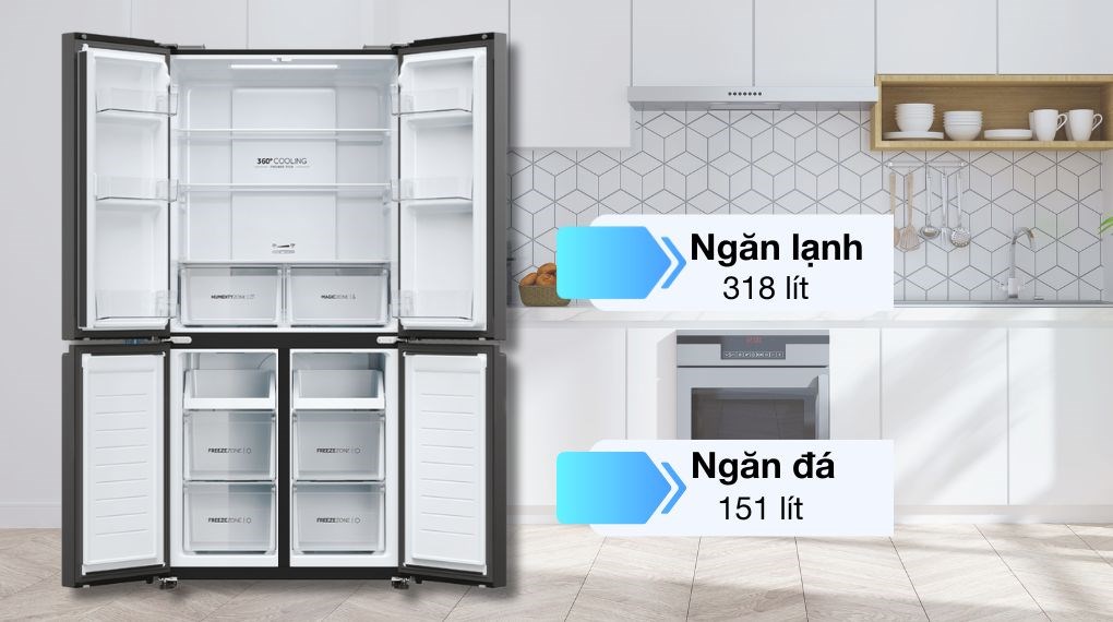 Tủ lạnh Aqua 4 cửa AQR-M532XA(CBC) dung tích 469 lít phù hợp cho gia đình đông người