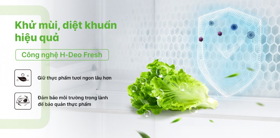 Tủ lạnh Aqua 4 cửa AQR-M532XA(CBC) kháng khuẩn khử mùi hiệu quả với công nghệ H-DEO Fresh