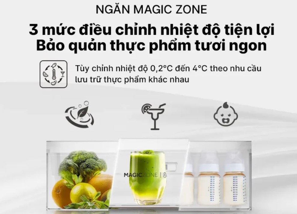 Tủ lạnh Aqua 4 cửa AQR-M532XA(CBC) được trang bị ngăn bảo quản đa dụng Magic Zone