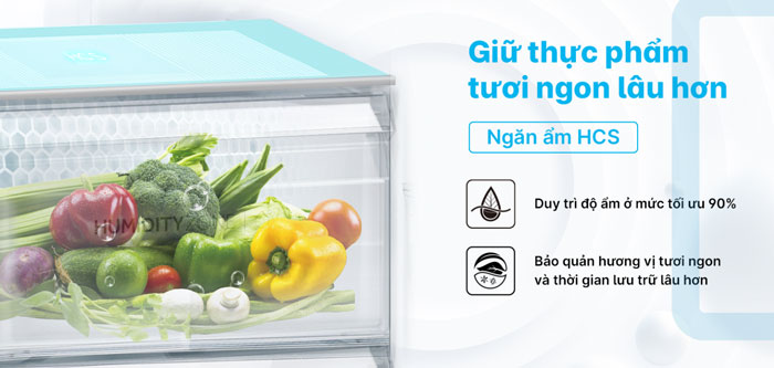 Tủ lạnh AQUA Inverter 469 lít AQR-M560XA(GL) Lưu trữ rau củ tươi ngon với ngăn ẩm HCS