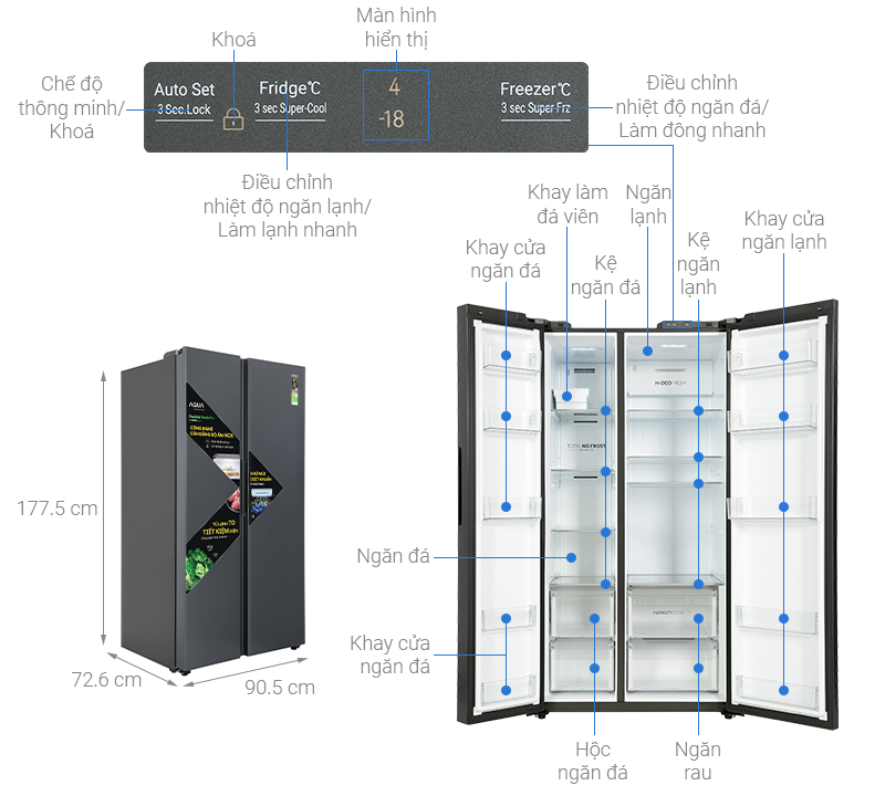 Tủ lạnh Aqua Inverter 646 lít AQR-S682XA(SLB) đen xám